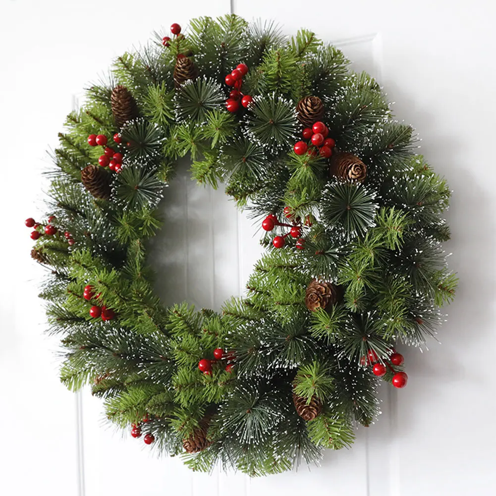 

Elegant Christmas Wreath LED PVC Red Fruit Christmas Wreath Window Door Front Door Wall Ornament Home Xmas Decorations Gifts