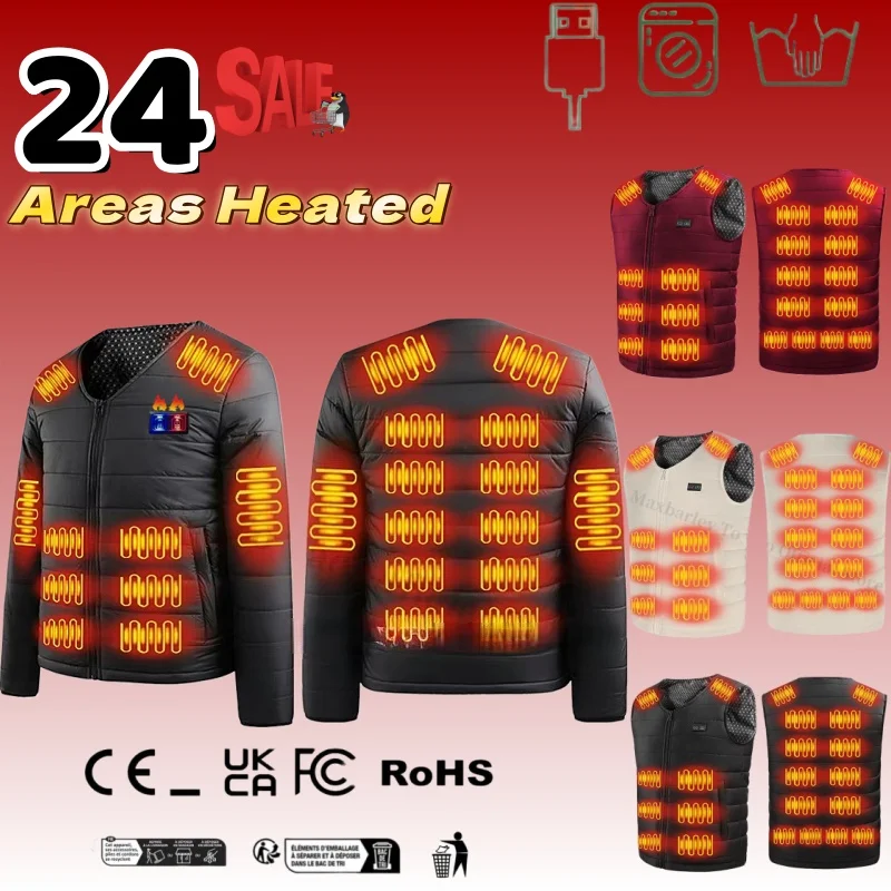 

22 Areas Heated Vest Men Women USB Electric Self Heating Vests Snow Waistcoat Thermal Puffer Washable Thermal Heating Clothes