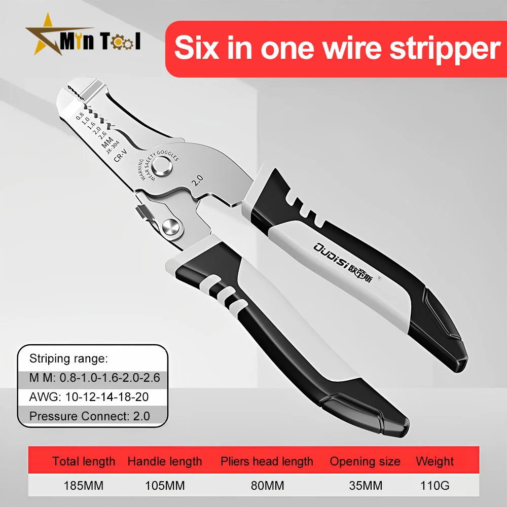 Wire Stripping Pliers Multifunction Cable Cutting Terminal Crimping Splitting Winding Cable Hand Electrician Tool