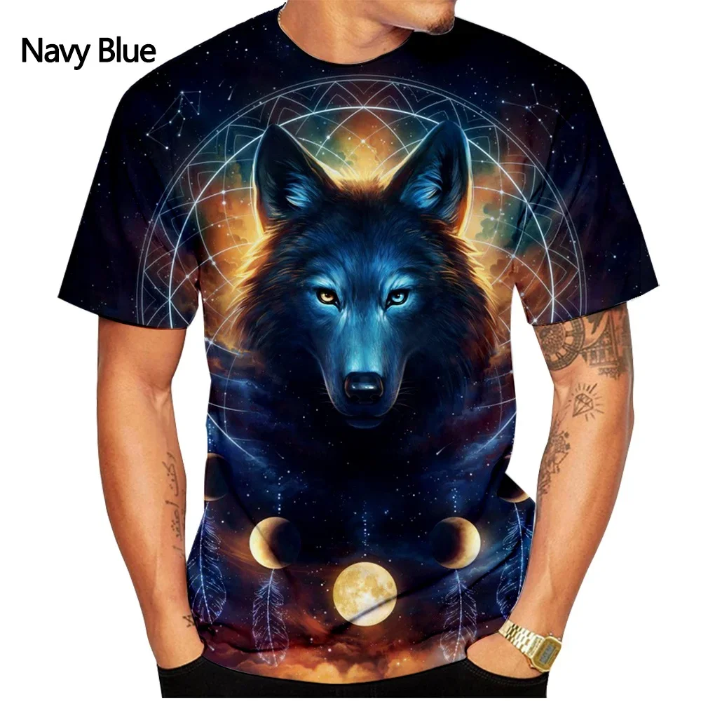 

New Fashion Wolf Man Short Sleeve t-shirt luxury brand 3D-printed Casual T-shirt y2k Oversized t-shirt Men's Clohing tops