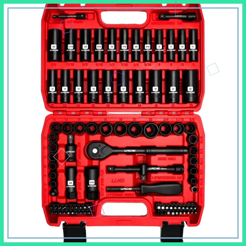 

3/8" Drive Impact Socket Set, 95-Piece SAE & Metric Kit with Ratchet, Extensions & Bits