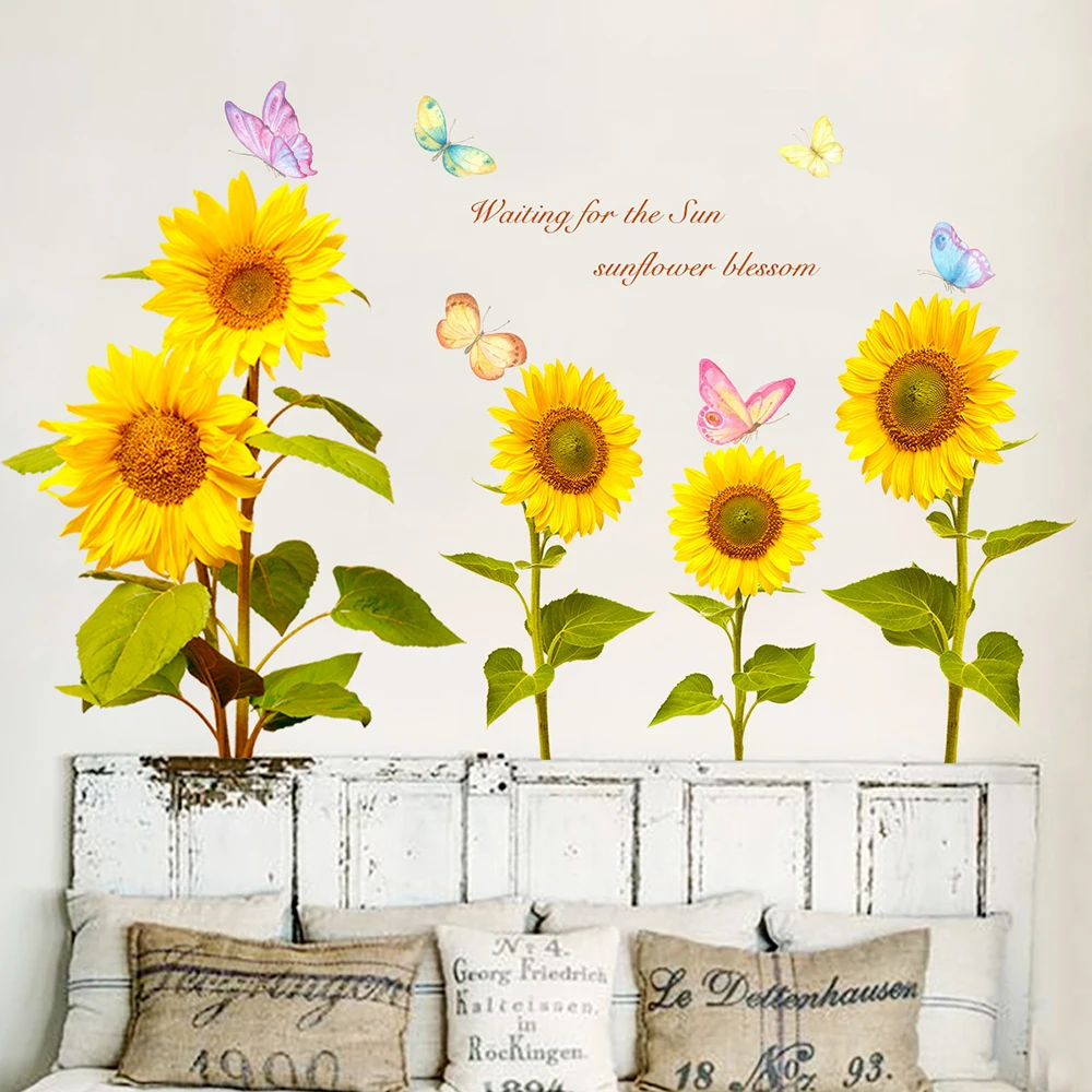 Wandaufkleber für Zimmer, Heimdekoration, abnehmbar, selbstklebend, Sonnenblume, wasserdicht, Badezimmer-Wandbild, PVC-Kunst, schön