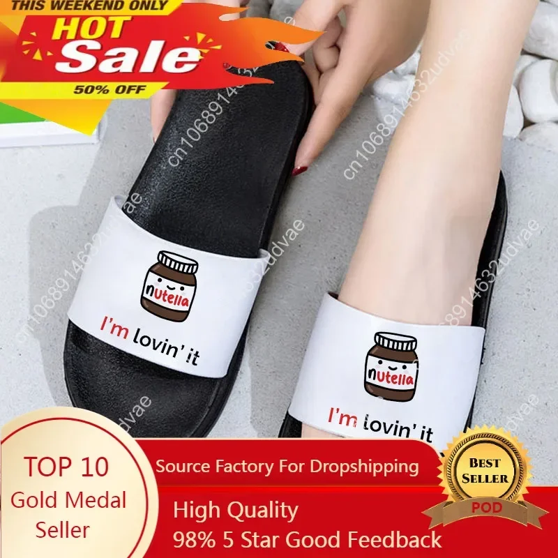 

New Women Indoor Floor Flat Shoes Summer Non-slip Flip Flops I Love nutella Home Slippers Female Slipper Comfortable Zapatillas