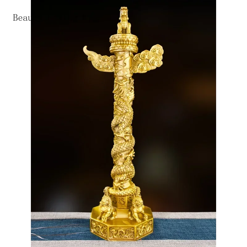 1PCS brass ornamental column column decoration Chinese Loong column home and office decoration handicraft vintage home decor