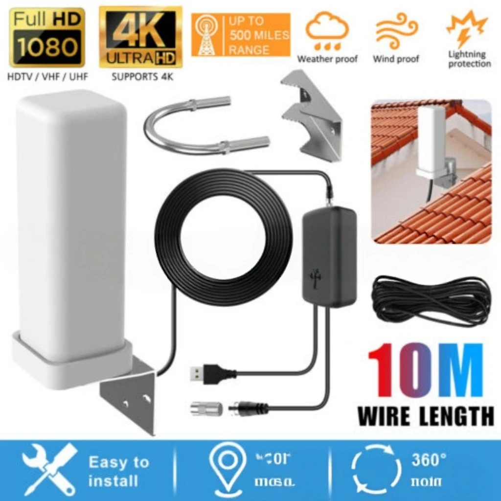 Наружная цифровая ТВ-антенна со сверхдальным приемом, усилитель дистанционного сигнала 35 дБи, 4K 1080P, бесплатный канал HDTV ATSC DVB-T/T2