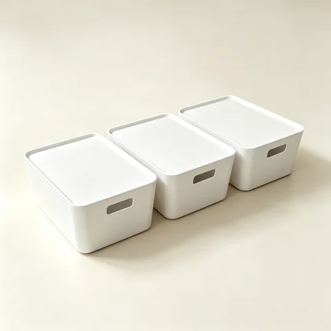 3‑Pack Stackable White Plastic Storage Bins with Lid & Carry Handles, Household Closet Shelf Organizer Storage Boxes for Home Bedroom Kitchen