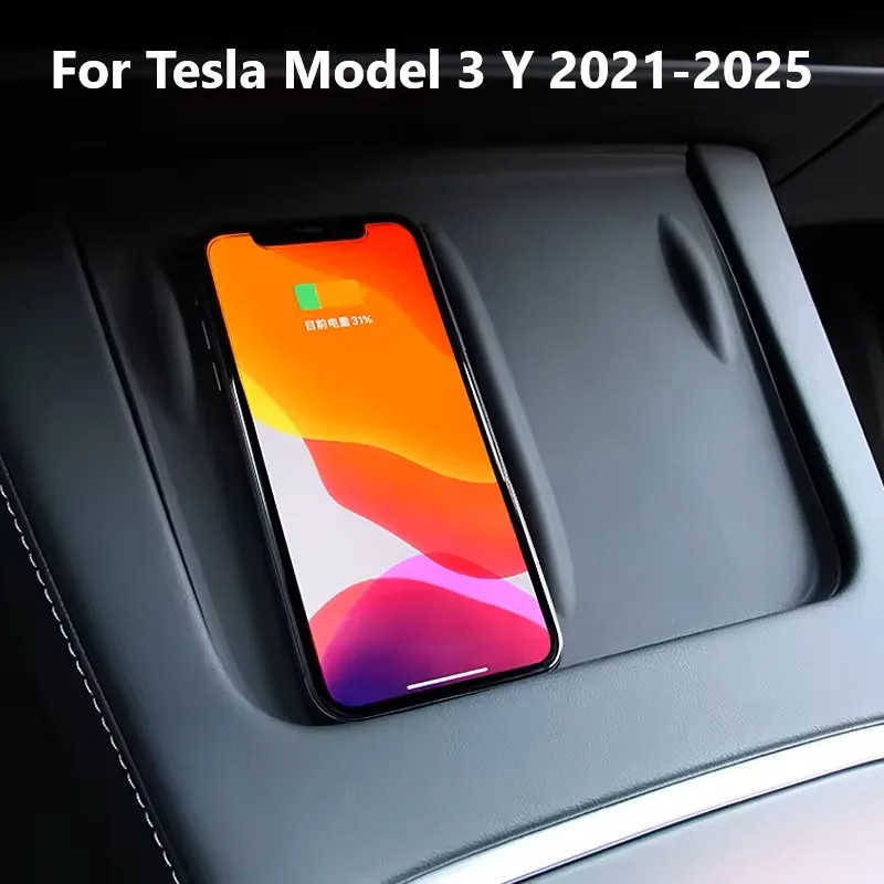 

Car Interior Central Control Wireless Charging Silicone Cover Case Mat Sticker Pad For Tesla Model 3 Y 2021-2025 Accessories