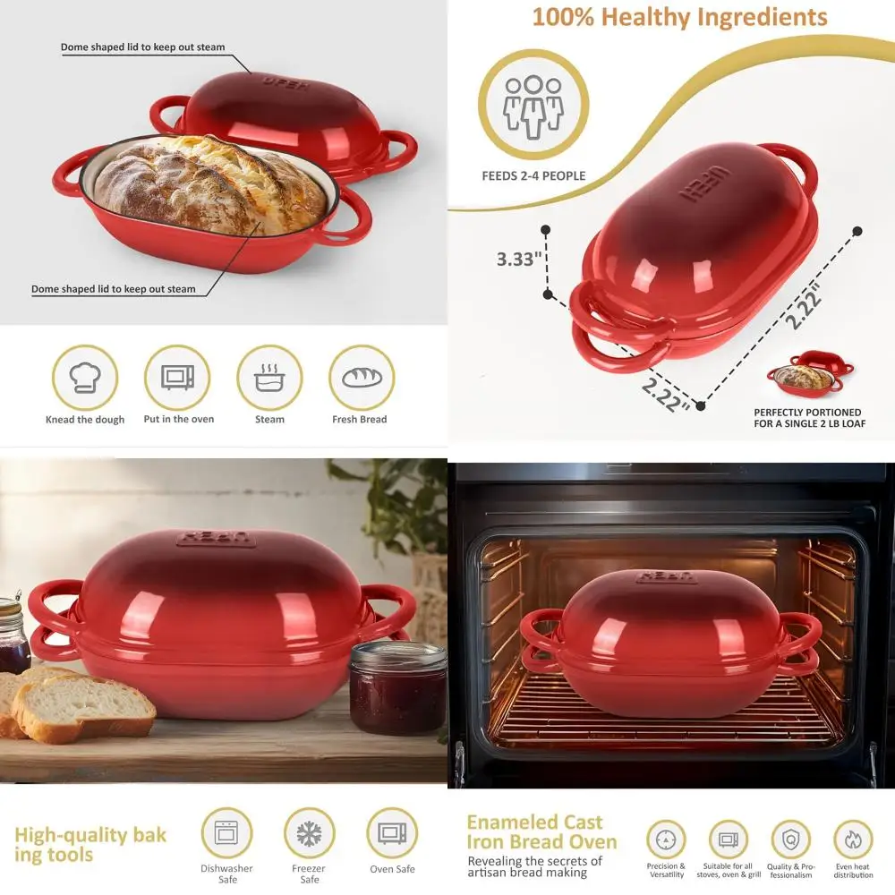 

Enameled Cast Iron Dutch Oven, 2 QT, Ideal for Sourdough and Artisan Breads, Oven & Stovetop Safe, Red