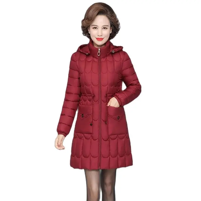 Lightweight Cotton Coat Women's Mid-length 2023 Winter New Style Waist And Thin Temperament Pocket Coat Cotton  Trendy 5XL