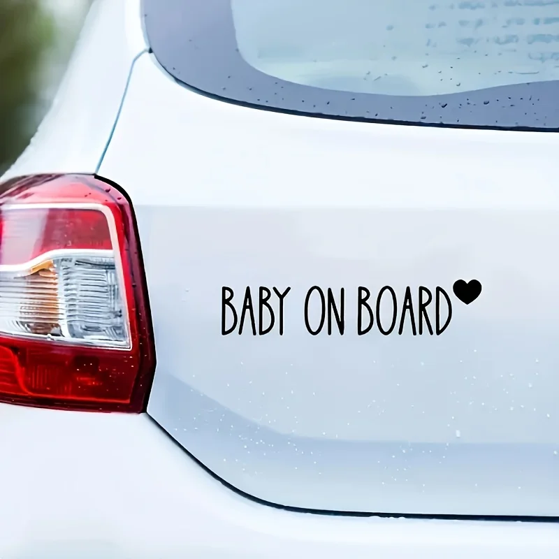 'Baby on Board' Vinyl Decal, Cursive Heart Design Self-Adhesive Sticker for Rear Window, Bumper, Plastic, Glass & Metal