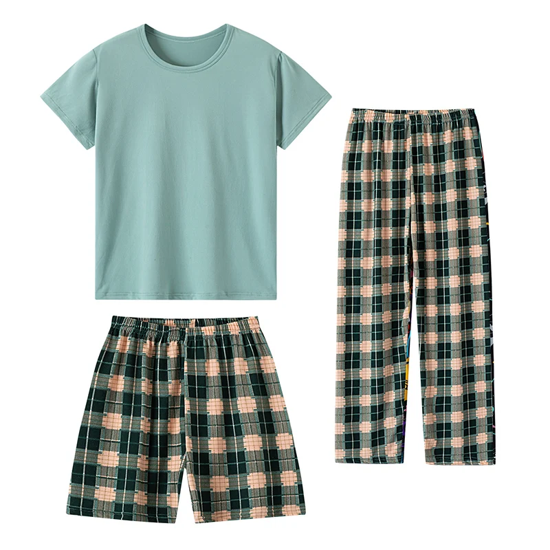 2/3/4 Piece Fashion Children\'s Mix And Match Boys\' Solid Color Casual T-shirt Girls\' Wild Plaid Pants Comfortable Home Clothes
