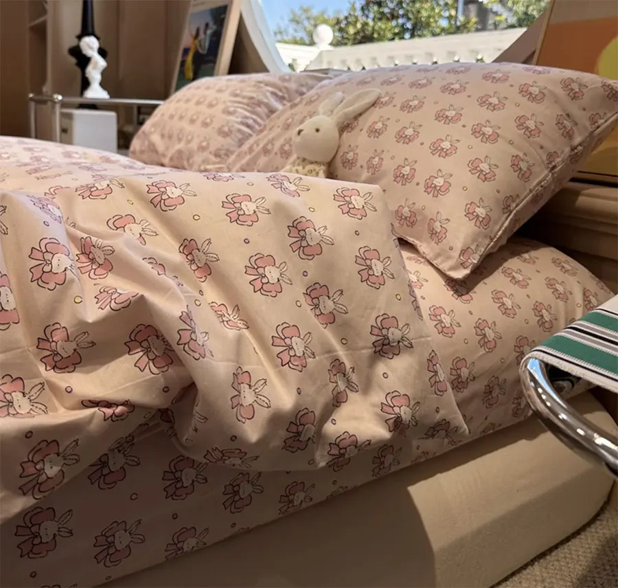 

Cute cartoon rabbit bow bedding set,twin full queen king romantic lovely cotton home textile bed sheet pillow case quilt cover