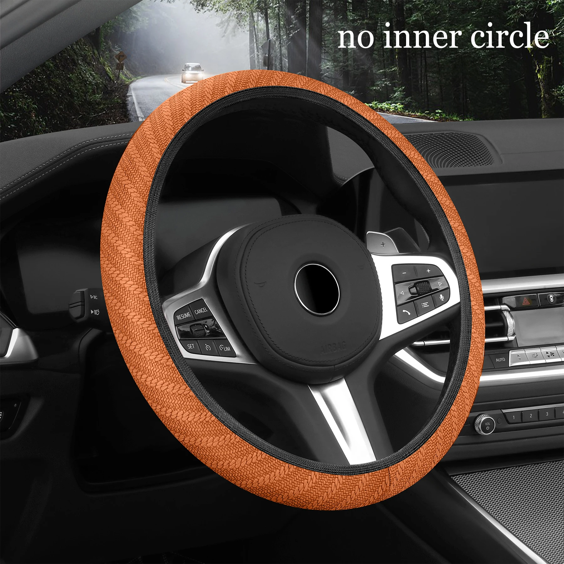 

Car Steering Wheel Cover Geometric Printed Leather No Inner Ring Elastic Breathable Universal Auto Handle Accessory