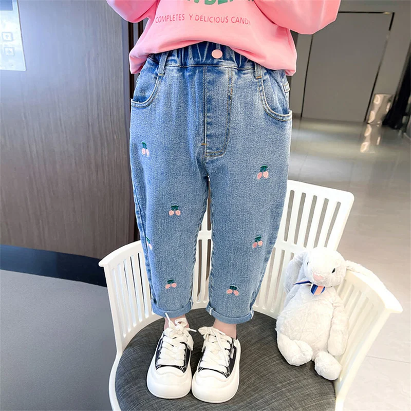 Girls Pants Long Trousers Cotton 2024 Cherry Spring Autumn Teenagers Baby\'s Kids Pants Outdoor Teenagers Children\'s Clothing