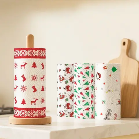 Christmas Kitchen Paper,Three-layer Thick Roll Paper,Disposable Kitchen Cleaning Cloth,Dry and Wet Dual-use Household Roll Paper