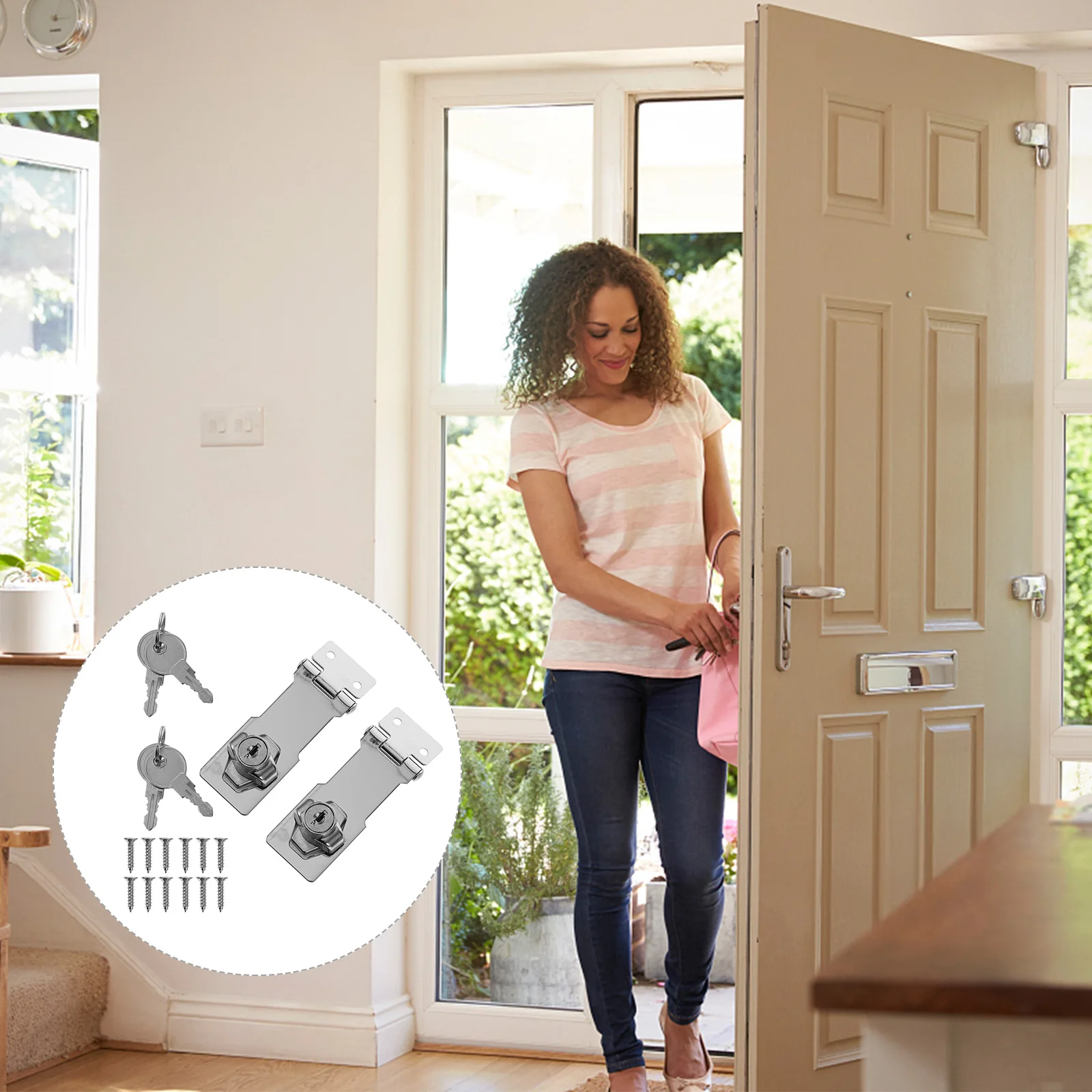 

2pcs Stainless Steel Door Locks with Concealed Screws for Home Office Security Keyed Hasp Latches Metal Silver Thickened Plates