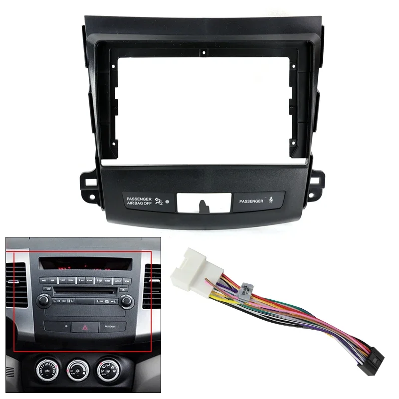 9 inch Autoradio Frame Kabel Dash Mount Kit voor Voor Mitsubishi Outlander 2005-2011 Audio Face Plaat Stereo plastic Fascia Panel