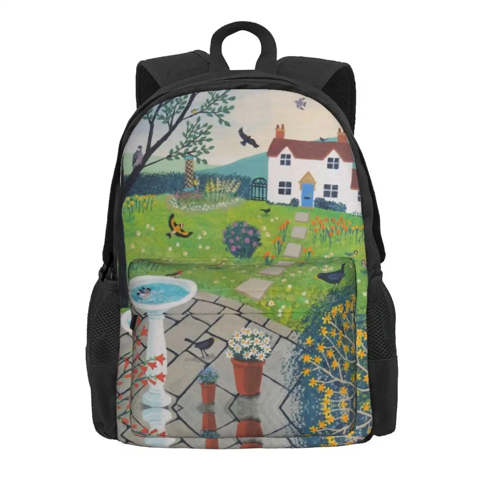 Bird Garden Hot Sale Schoolbag Backpack Fashion Bags Gardens Blackbirds Cottages Landscapes Trees Goldfinch Robin Pigeon