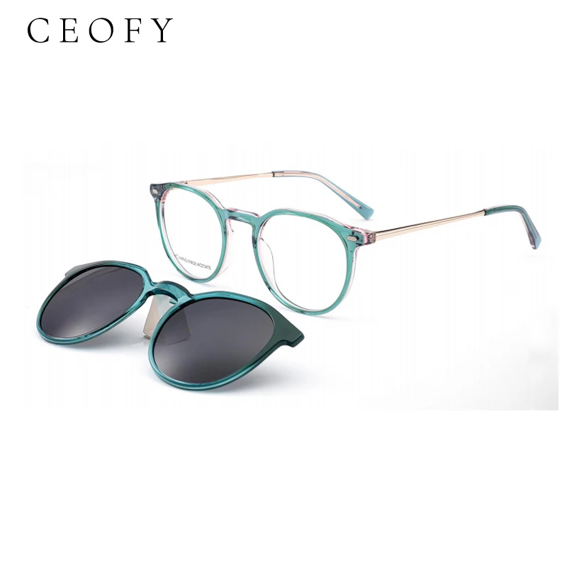Ceofy Men Half rim Glasses Frame Clip on Brand Designer Optical Myopia Polarized Sunglasses Prescription Metal Eyeglasses
