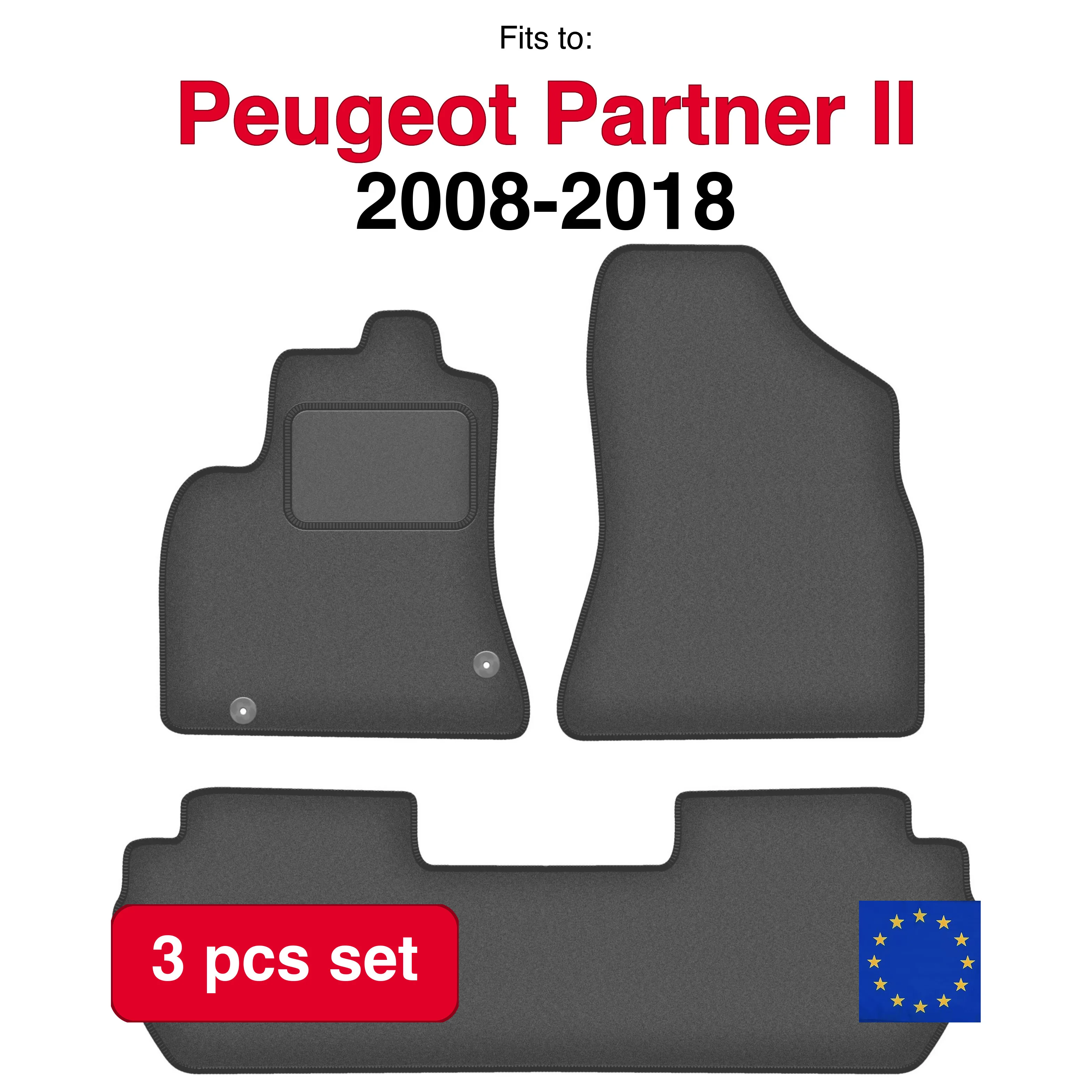 Image of Velours-Automatten für Peugeot Partner II Tepee (2008-2018) - Graphit (3-teilig) passgenaues Automattenset