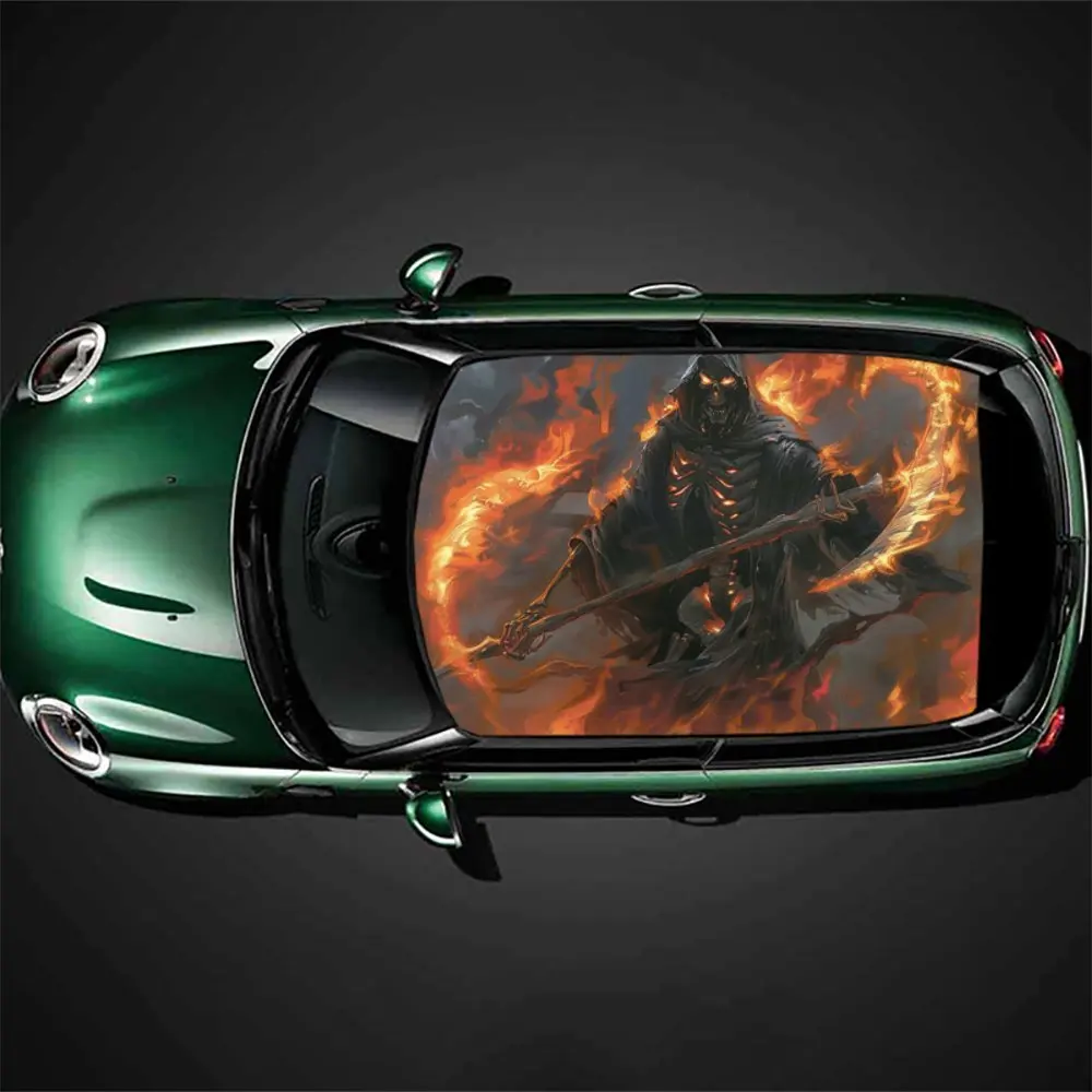 Inferno Skull pattern car vinyl wraps, car roof graphic stickers, create a unique ride