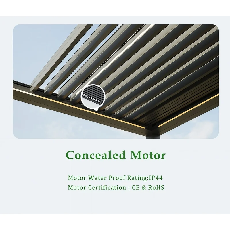 Marine Grade Aluminum Motorized Pergola Anti-Corrosion Coating-Resistant Eco-Friendly Balcony Gazebo Seaside Beach