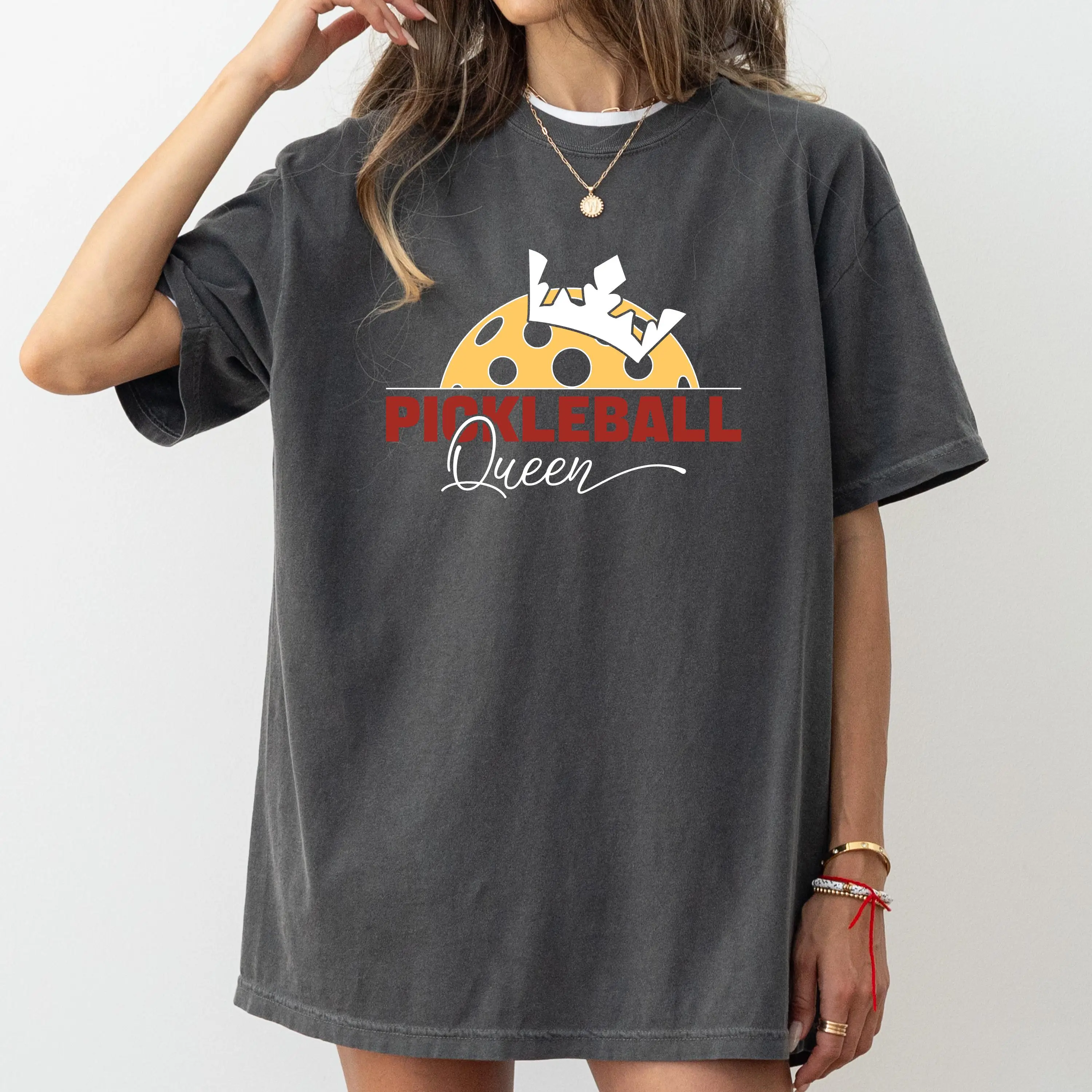 

Женская футболка больших размеров Pickleball Queen, хлопковая дышащая модная и универсальная уличная одежда унисекс большого размера