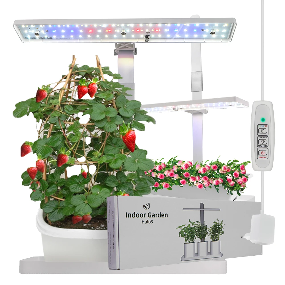 15W Full Spectrum LED Grow Lights with Adjustable Stake 37x13CM Tray Hydroponics Growing System Lamp Auto Timing Dimmable Indoor