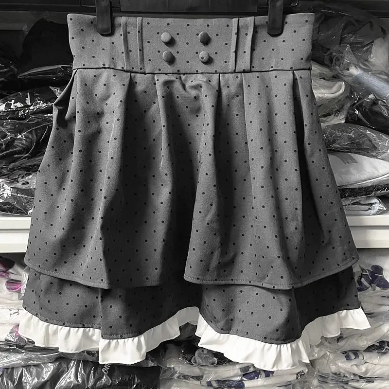 Japanese New Mass-produced Sweet Summer High Waist Skirts Women Polka Dot Lace Double-layer Fluffy Girls' Pleated Skirt