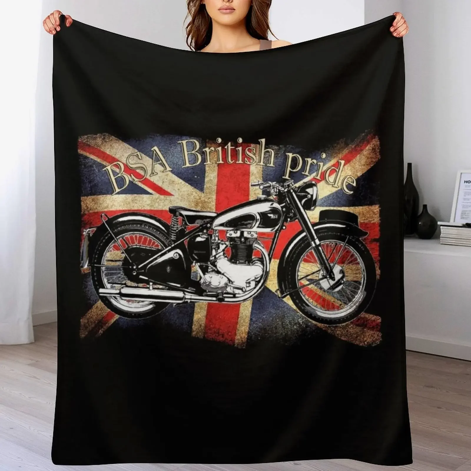 

New Vintage Classic British BSA Motorcycle Icon Throw Blanket decorative Hairy For Sofa Thin Shaggy Blankets