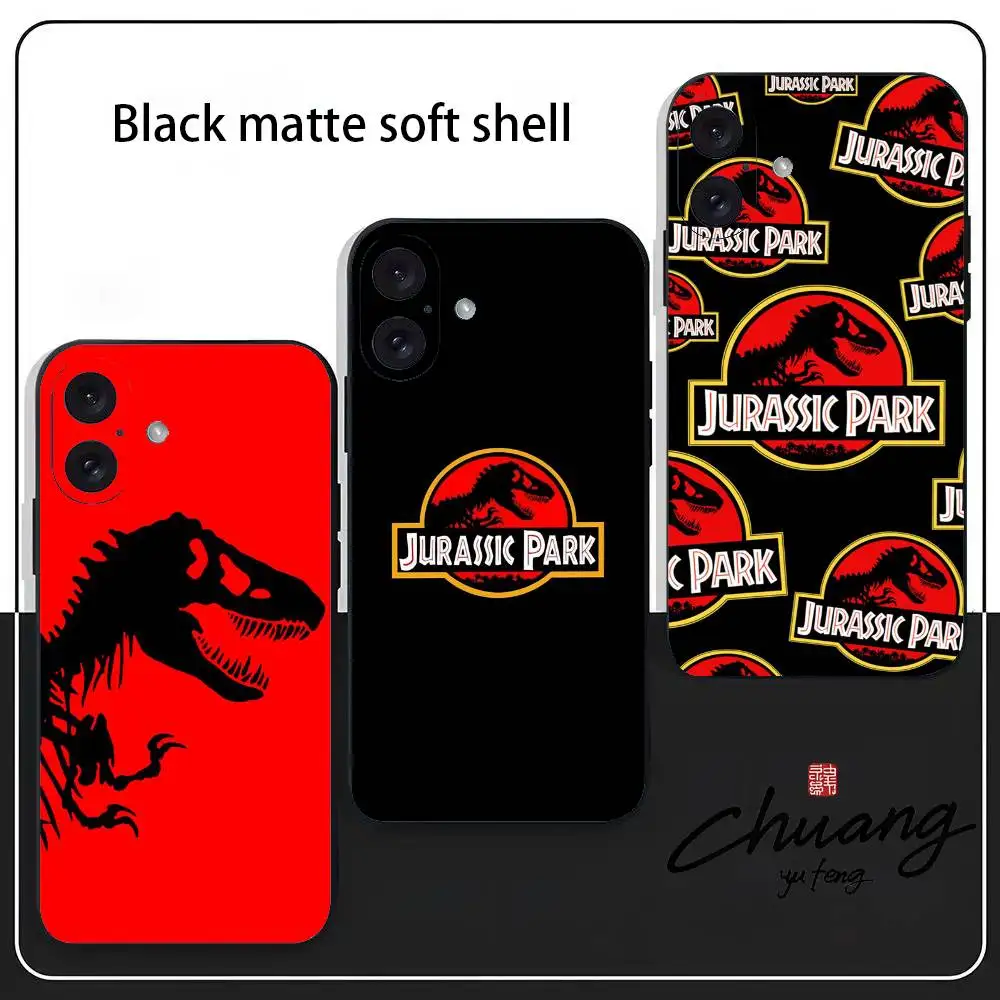 

J-Jurassic Park DinosaurWorld Phone Case Stylish Black Matte TPU Case For 11-16. Anti-slip And Wear-resistant