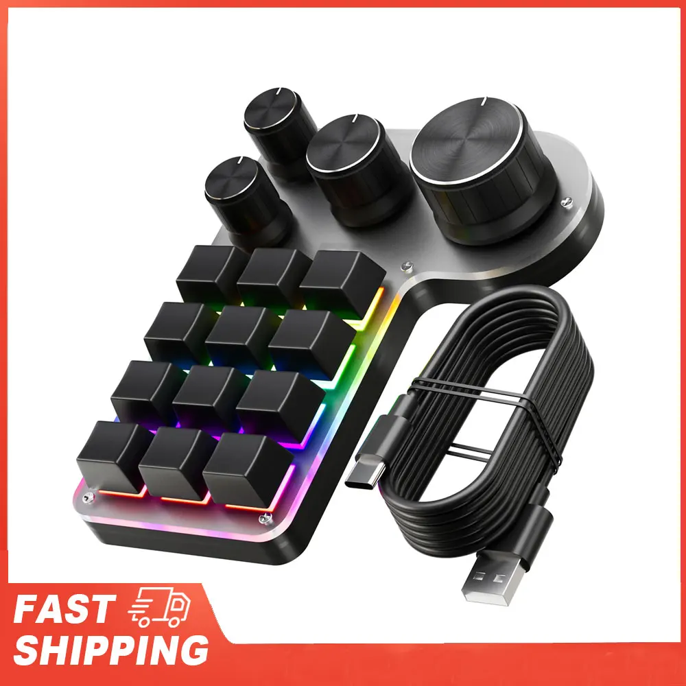 

Программируемая макроклавиатура, 12 клавиш, 4 ручки, игровая клавиатура с проводом USB + двойной режим BT, многоцелевая ярлык, пользовательская клавиатура