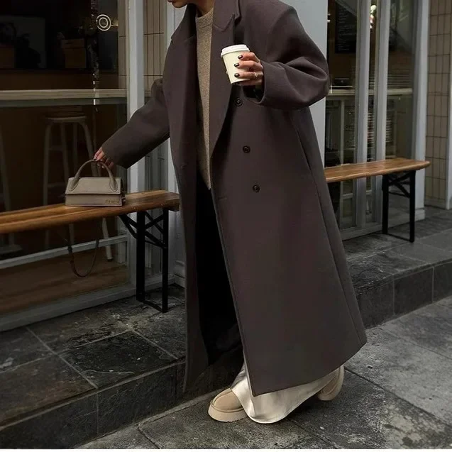 سترة أنيقة عصرية راقية لموسم الخريف/الشتاء معطف صوفي عصري جديد باللون البني #1