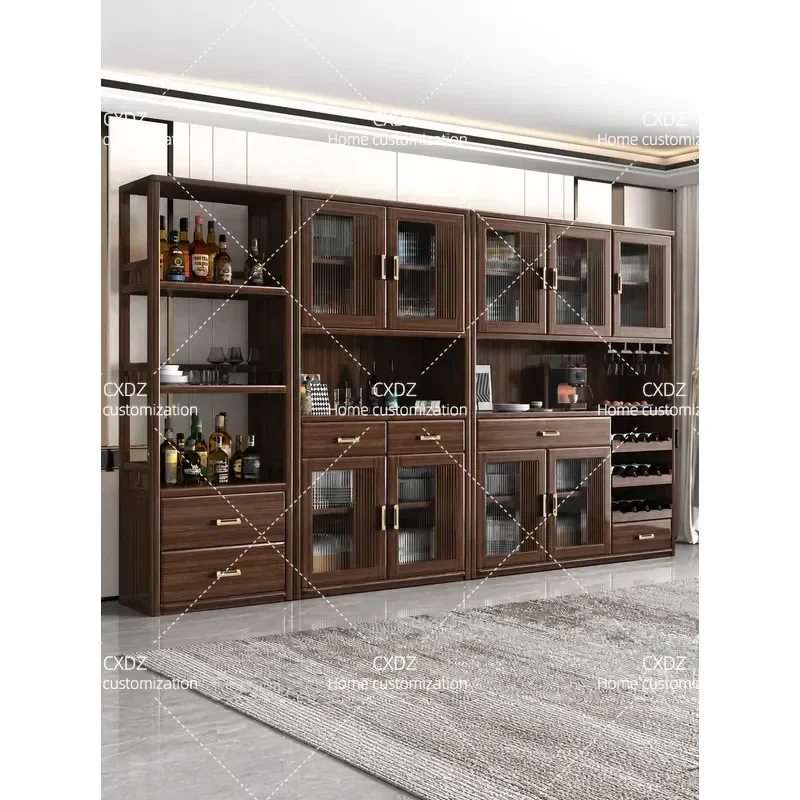Walnut Solid Wood Dining Side Cabinet Wall Mounted Wine Storage Rack for Entrance Living Room Home Organization Furniture
