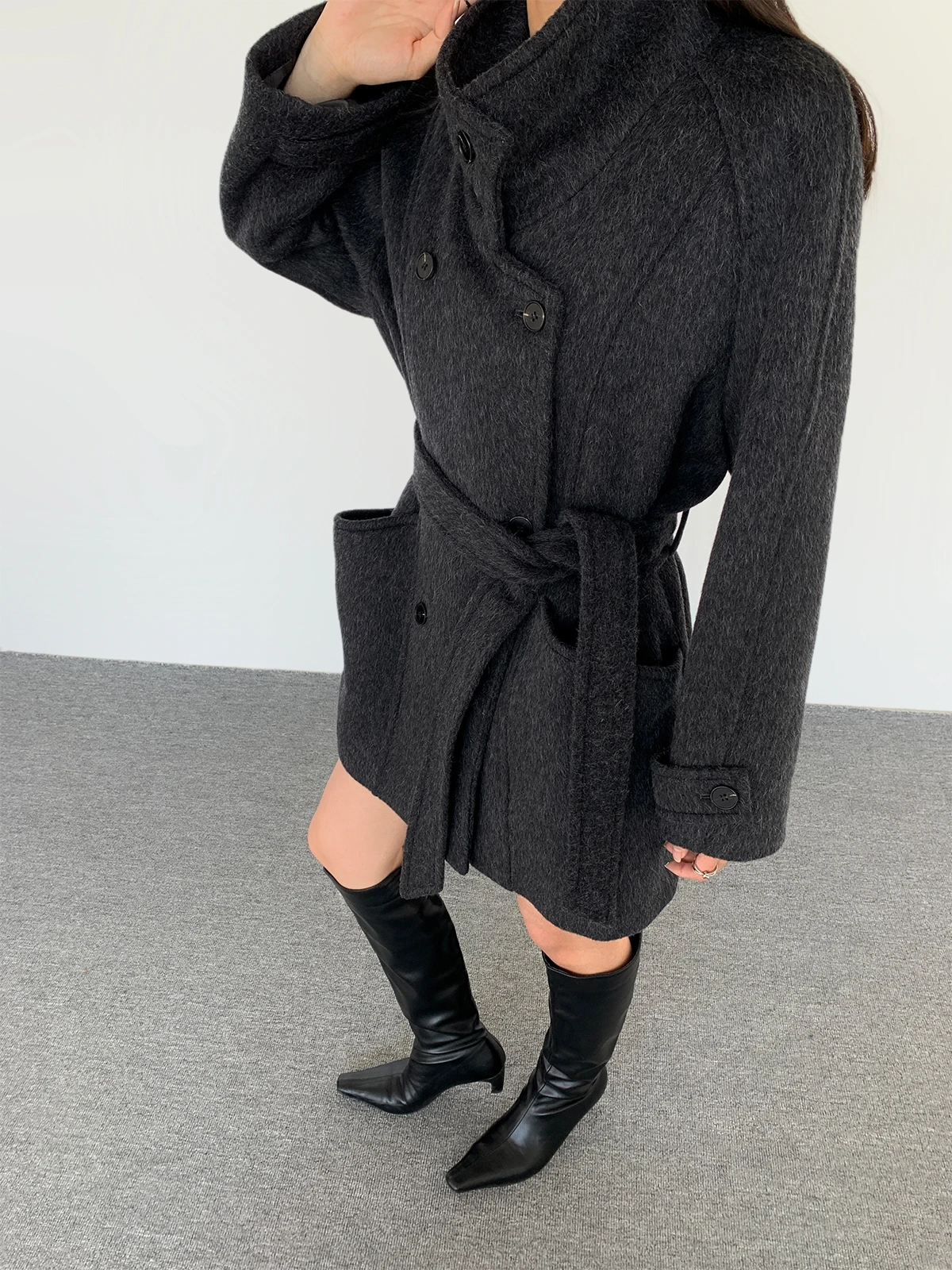 

Winter Thiened Long Wool Silk Alpaca Hair High Collar Double Breasted Coat Women's Faion Outerwear PAPERLLL Brand