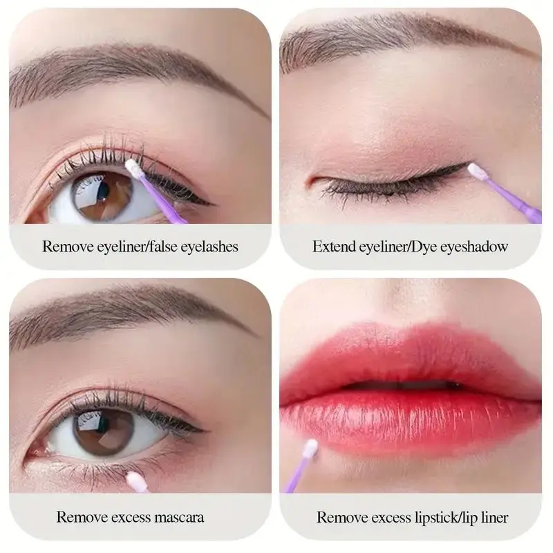 100 hisopos de algodón de maquillaje nano ultrafinos para extensiones de delineador de ojos y pestañas: sin fragancia, cerdas de poliéster, mango de Abs