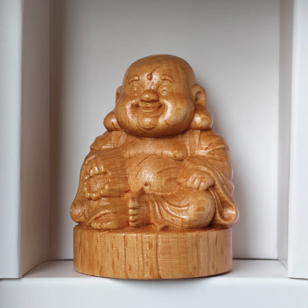 Wooden Buddha Statue Small Figurine Ornament, Hand-Carved, Traditional Style, Chinese Style. Suitable for Party Decoration, Housewarming Gift, Interior Decoration, Christmas Decorations, Fireplace, Bedroom, Centerpiece, Office