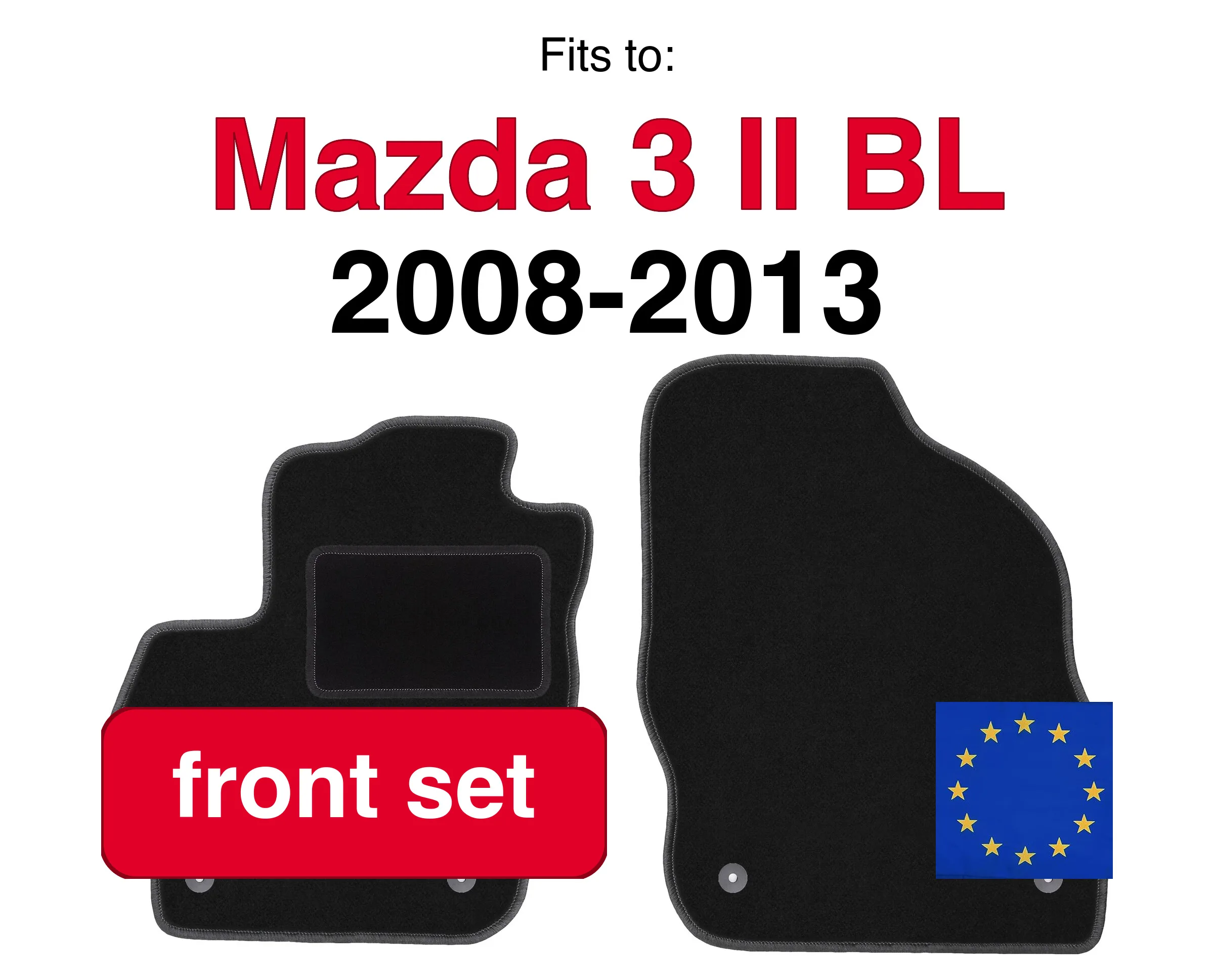 Image of Auto-Velours-Fußmatten vorne für Mazda 3 II BL Schräghecklimousine (2008-2013) - Schwarz (2 Stück) Set Vorderfußmatten für das Auto