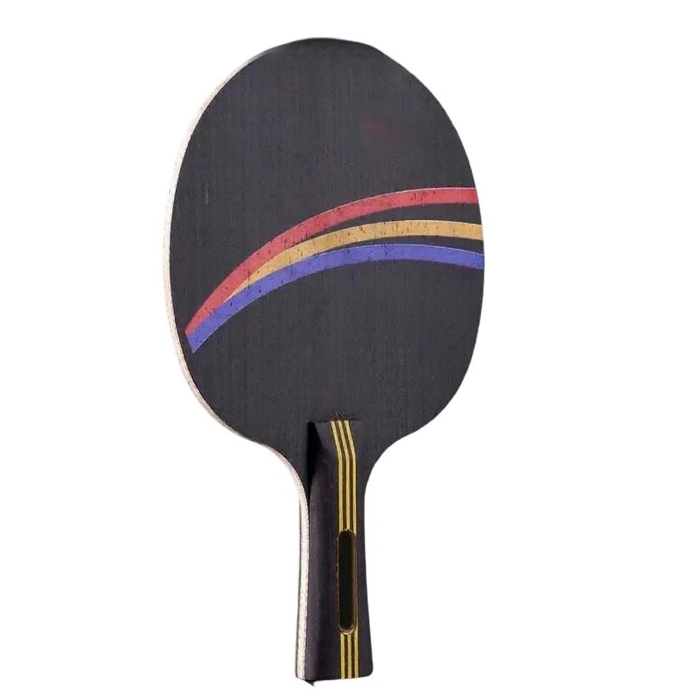 Long Handle Shakehand Table Tennis Paddle Built with 5 Wood 2 Carbon Layers for Crisp Close to Table Shots and Powerful Smashes