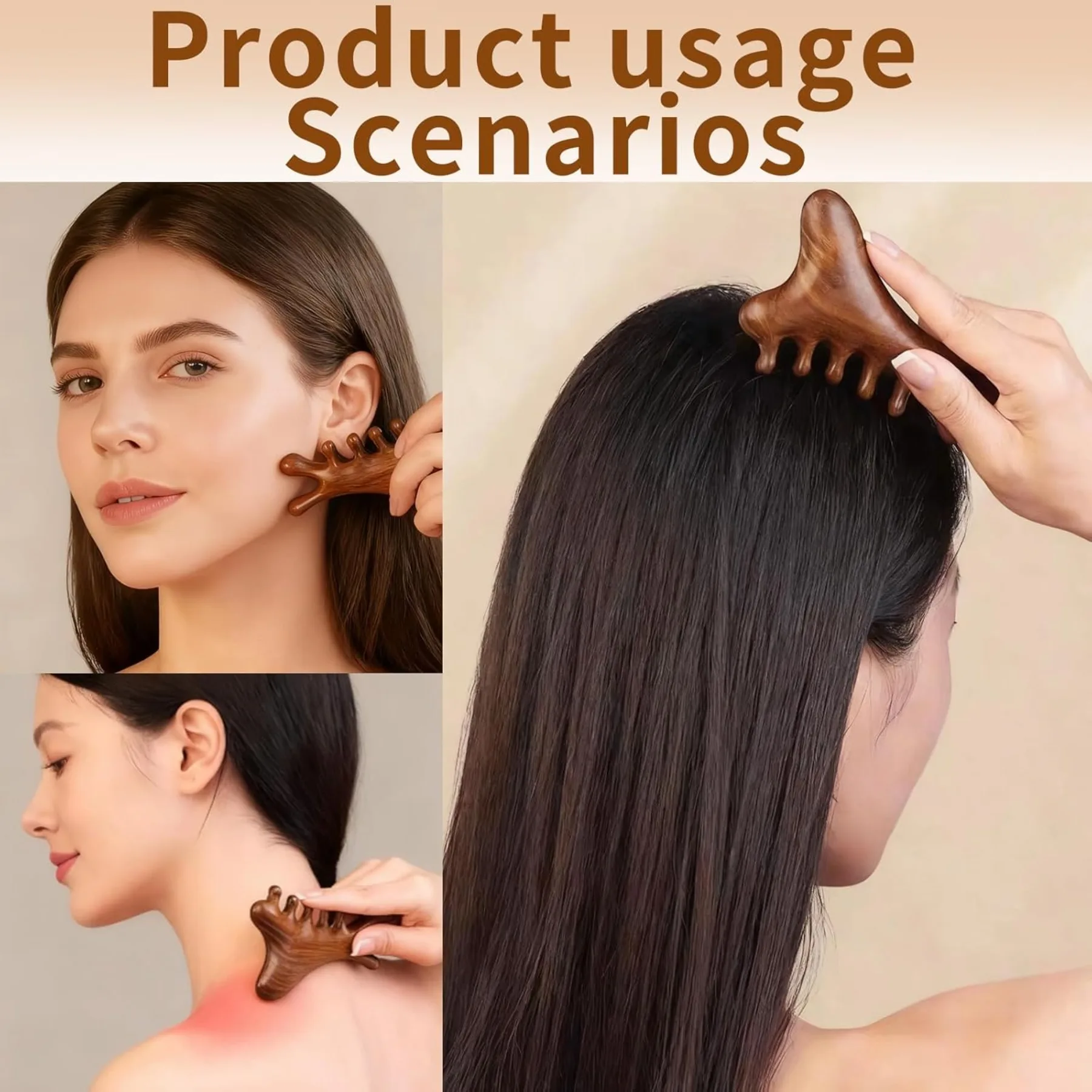 Multifunctional Meridian Wooden Massage Head Health Comb Guasha Point Comb Sandalwood Large Wide Tooth​