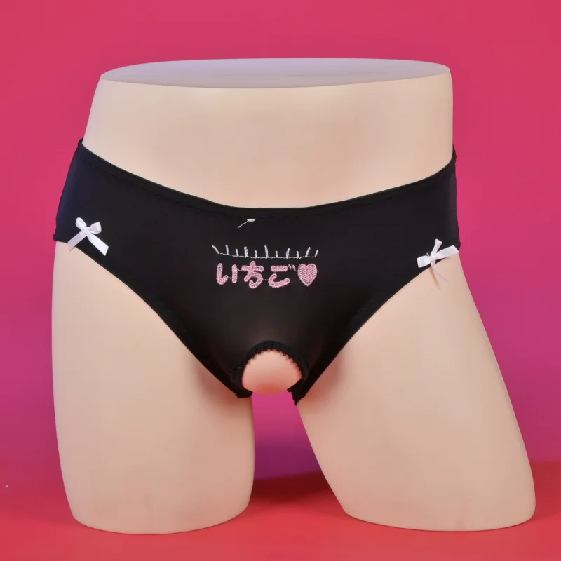 Damskie seksowne majtki, japońskie majtki biodrówki, jedwabiste, śliskie majtki, elastyczne majtki z otwartym kroczem, prześwitująca bielizna sissy.