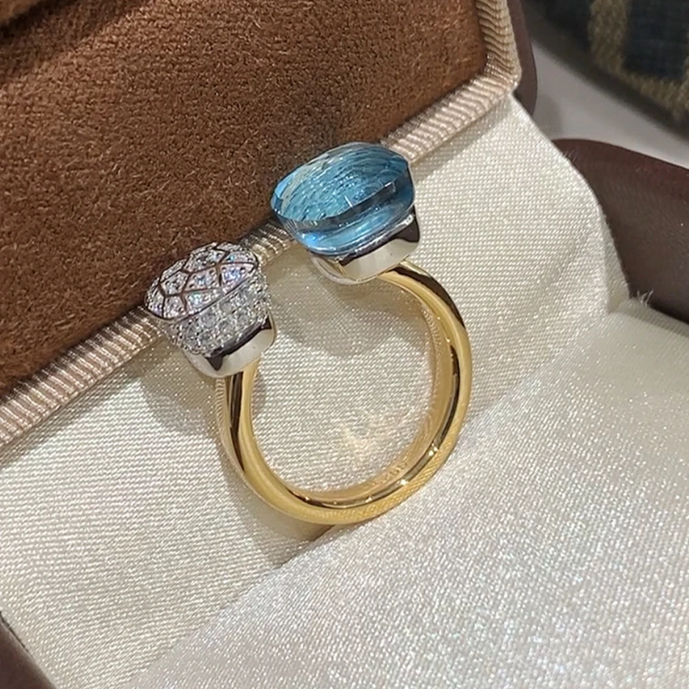 New Italy Craft 925 Sterling Silver Topaz Light Blue Sapphire Candy Color Cubic Open Ring Luxury Designer Fine Jewelry For Women