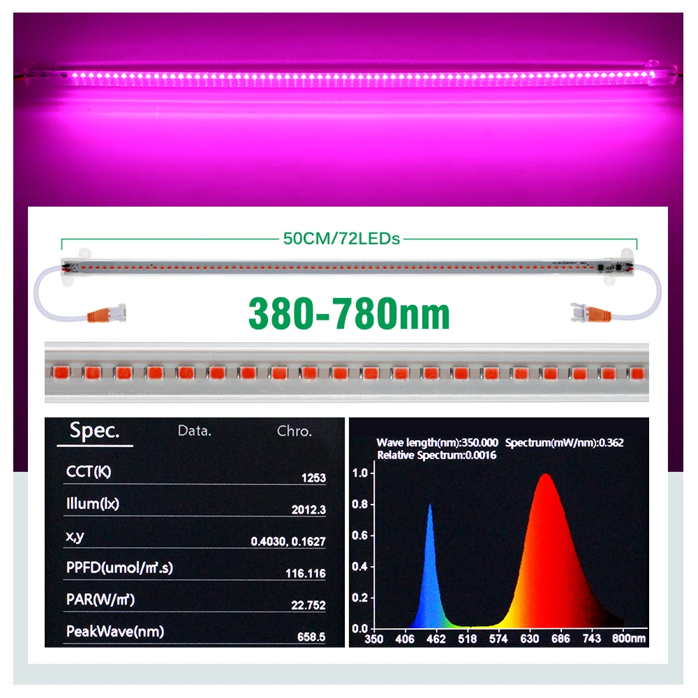 Grow Light 220V Full Spectrum LED Bar Light for Plants 50cm Phyto Lamp for Plant Veg Flowers Greenhouse Tent 4000K 380-780nm