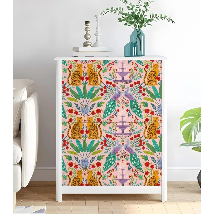 Tapete zum Abziehen und Aufkleben, Leoparden-Dschungel-Tier-Tapete für Vermietung, abnehmbare Boho-Blatt-Tapeten für Badezimmer, selbstklebend, C