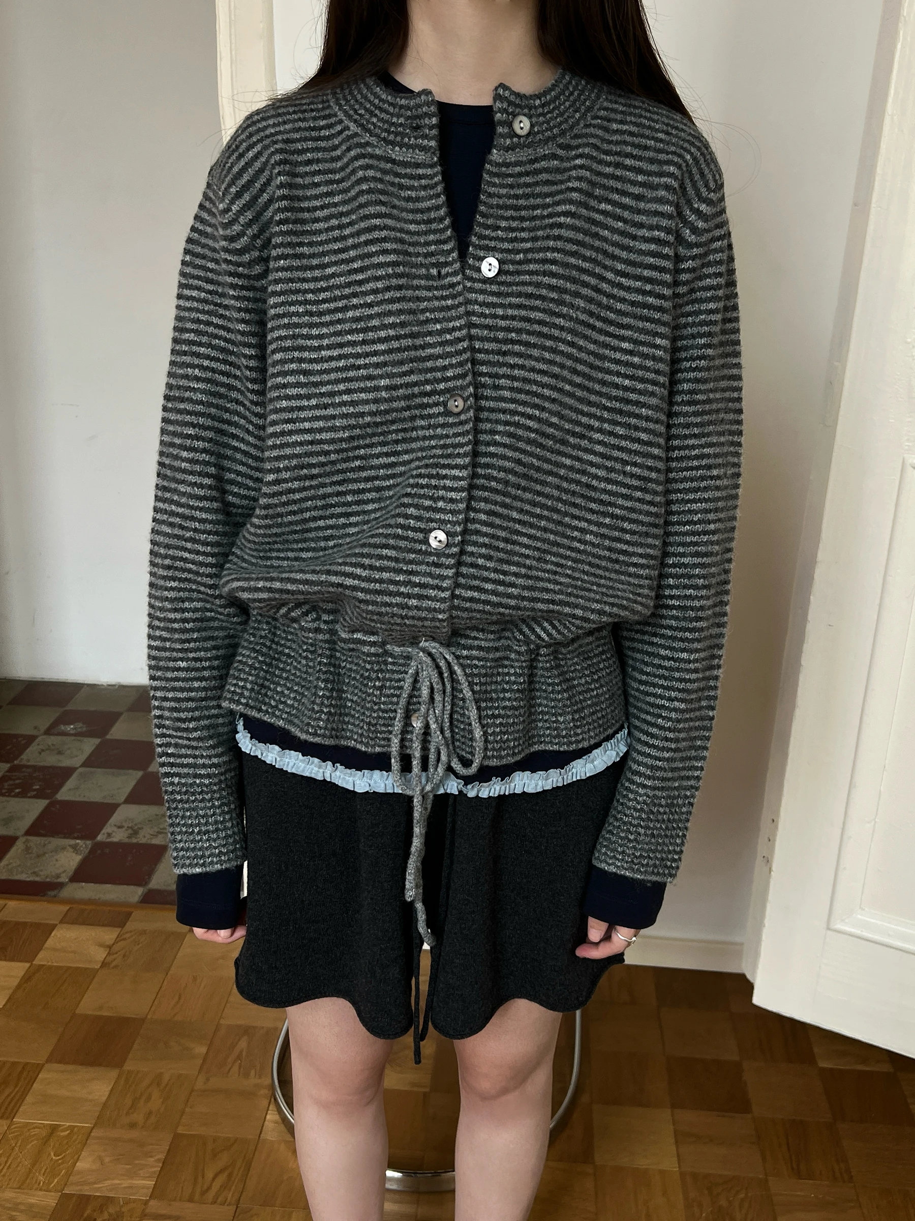 

POXFFEE Women's Open Cardigan Sweater Striped Loose Fit Autumn Winter Warm Faionable Casual Sle Long Sve round Ne