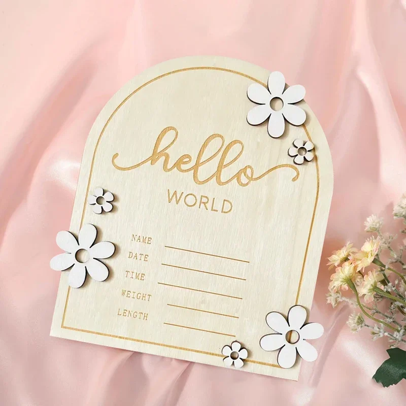 Baby Birth Announcement Sign With Brace Wooden Announcement Sign for Shower Announcement Sign Hello World Sign Milestone Cards