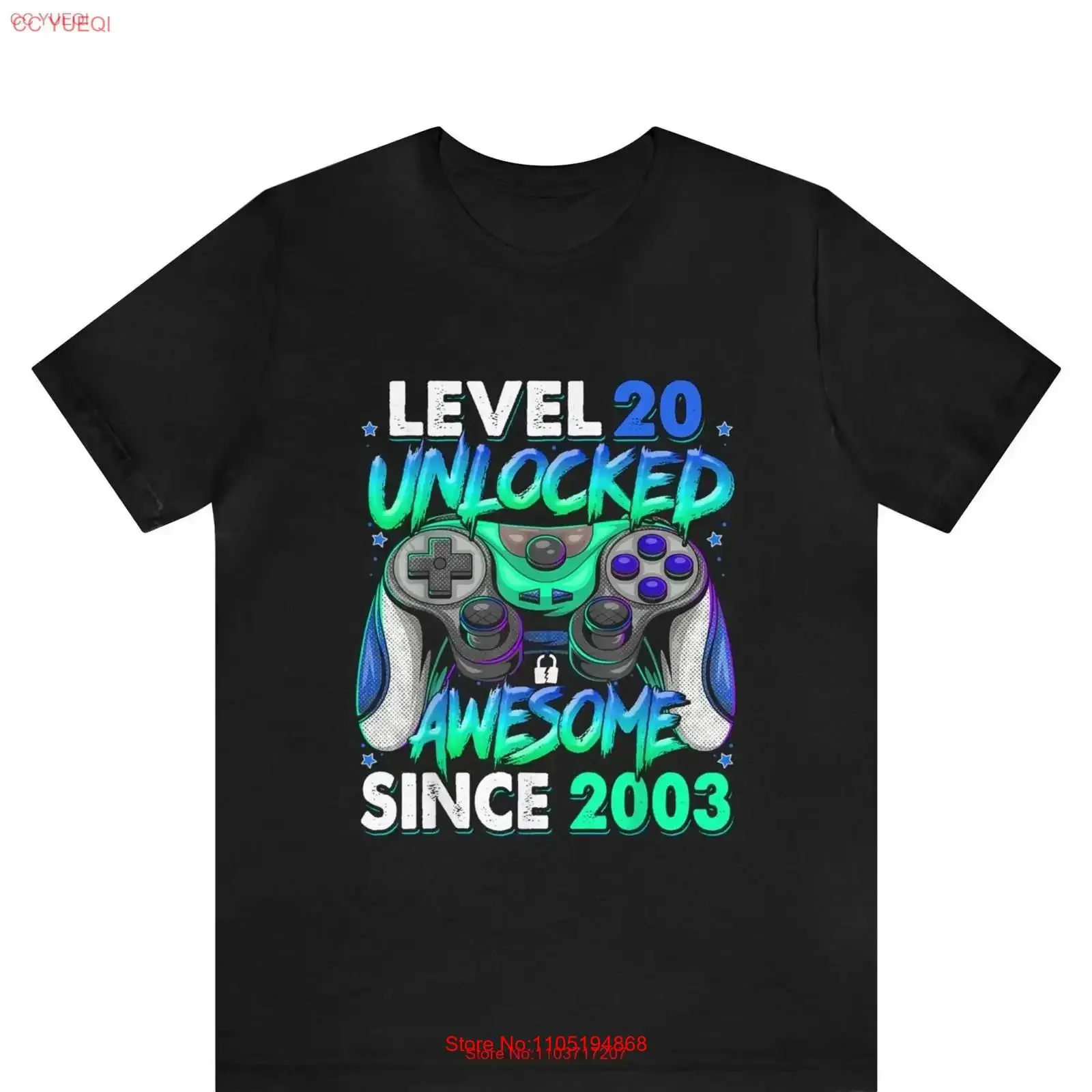 Level 20 Unlocked Awesome Since 2003 20th Birthday Gaming T Shirt Funny vintage Washed Stretched Versatile Unisex Slightly