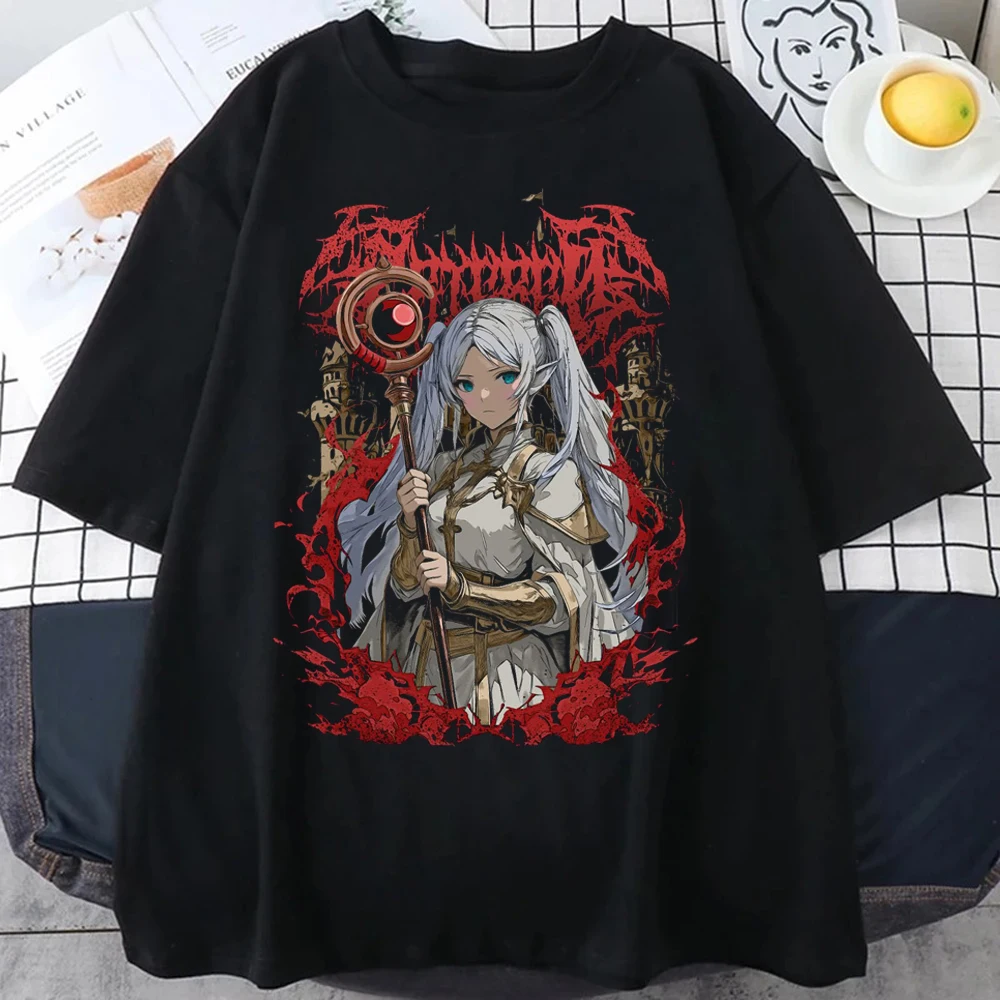 2026 Frieren T-Shirt Men Cartoon T-shirt Short Sleeve Women Beyond Journey's End Anime Clothing TShirt Cotton Tees Top