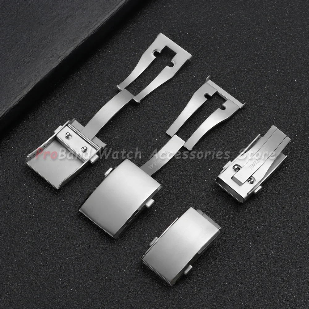 Solid Stainless Steel Watch Clasp 16/18/20/22mm Adjustable Watch Buckles Matte Silver Extendable Metal Button Watch Accessories