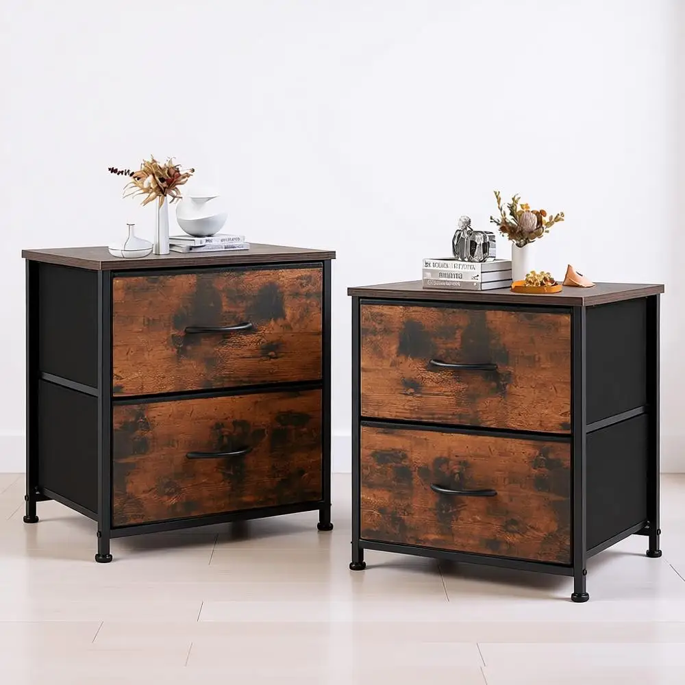 

Прикроватная тумбочка с 2 тканевыми ящиками, приставной столик для спальни, мебель для хранения вещей у детской кровати, тумбочка высотой 20 дюймов